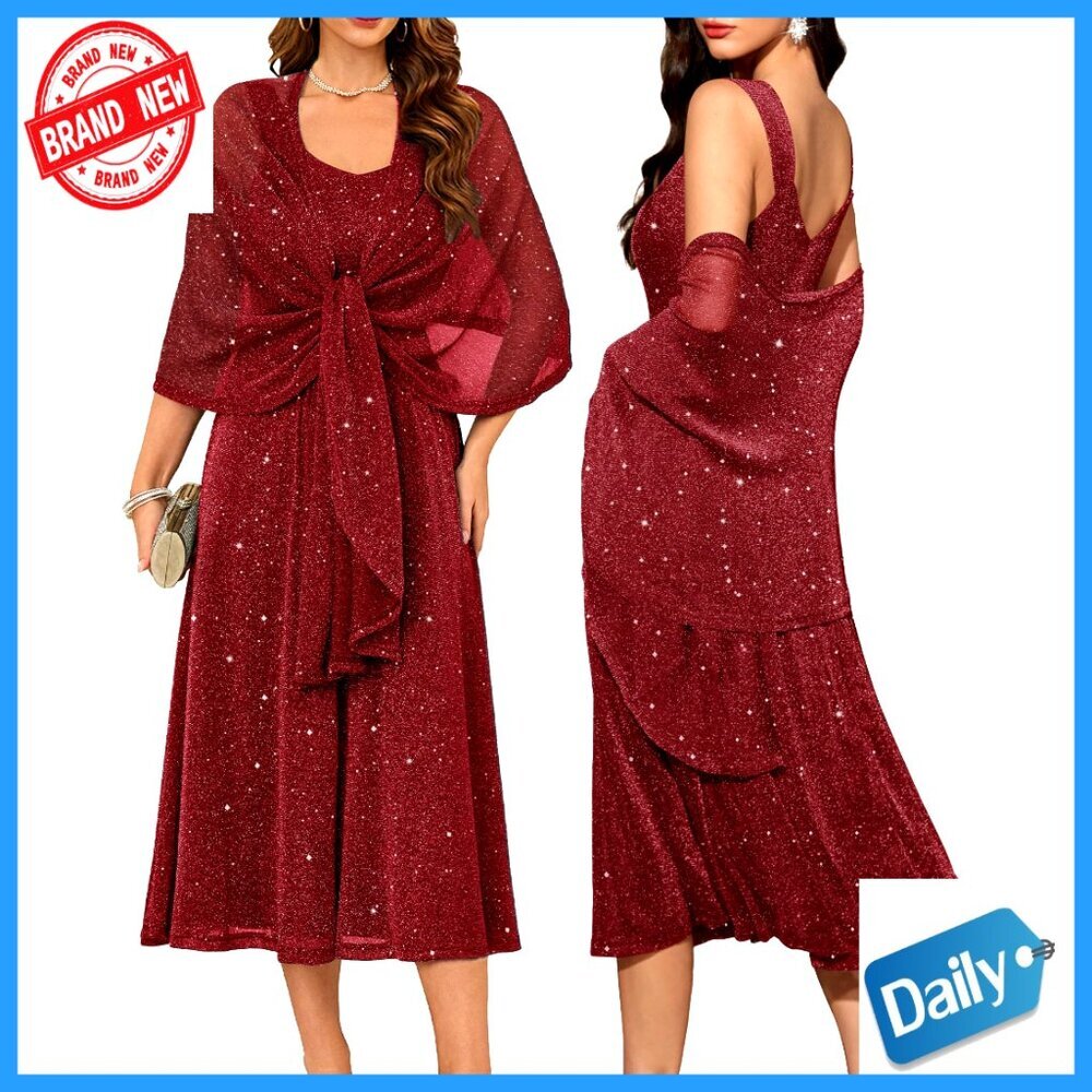 Sequin Formal Two Piece Dress Elegant Wedding Guest Evening Cocktail Wear